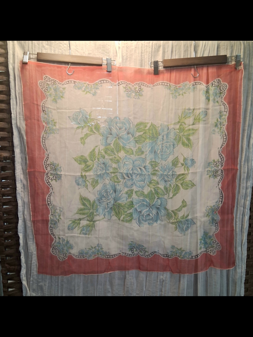 Floral Square Scarf in Coral, Blue & Green